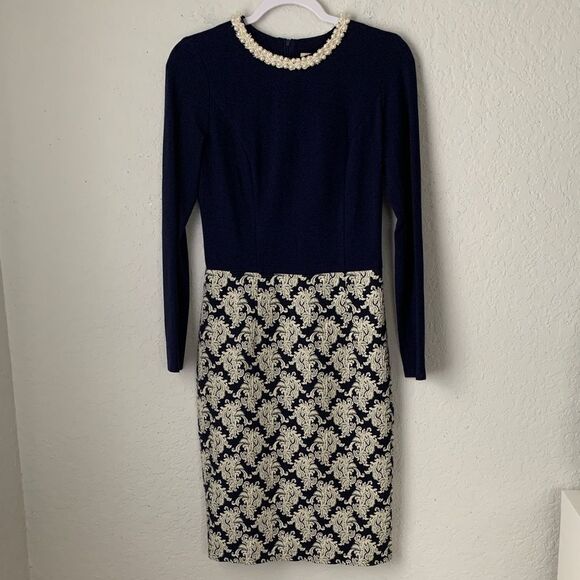 Loren KLaisrie Long Sleeve Pearl Embellished Neckline Dress Size EU 36/US 6 - Picture 1 of 13